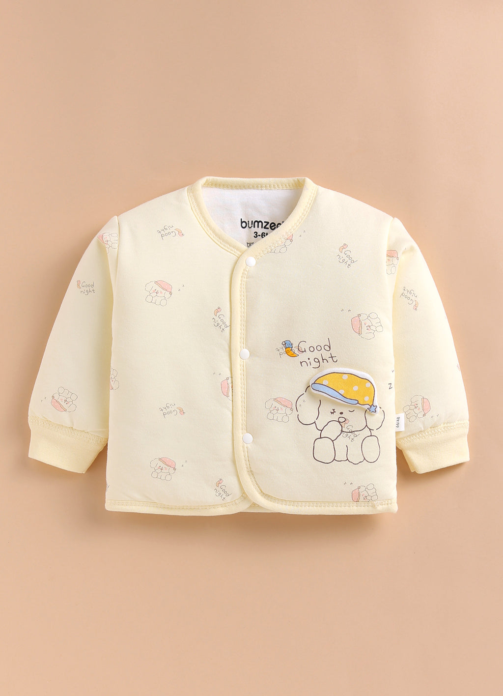 Yellow Animal Print Padded Jabla & Pyjama Set, Cotton Blend Polyfill