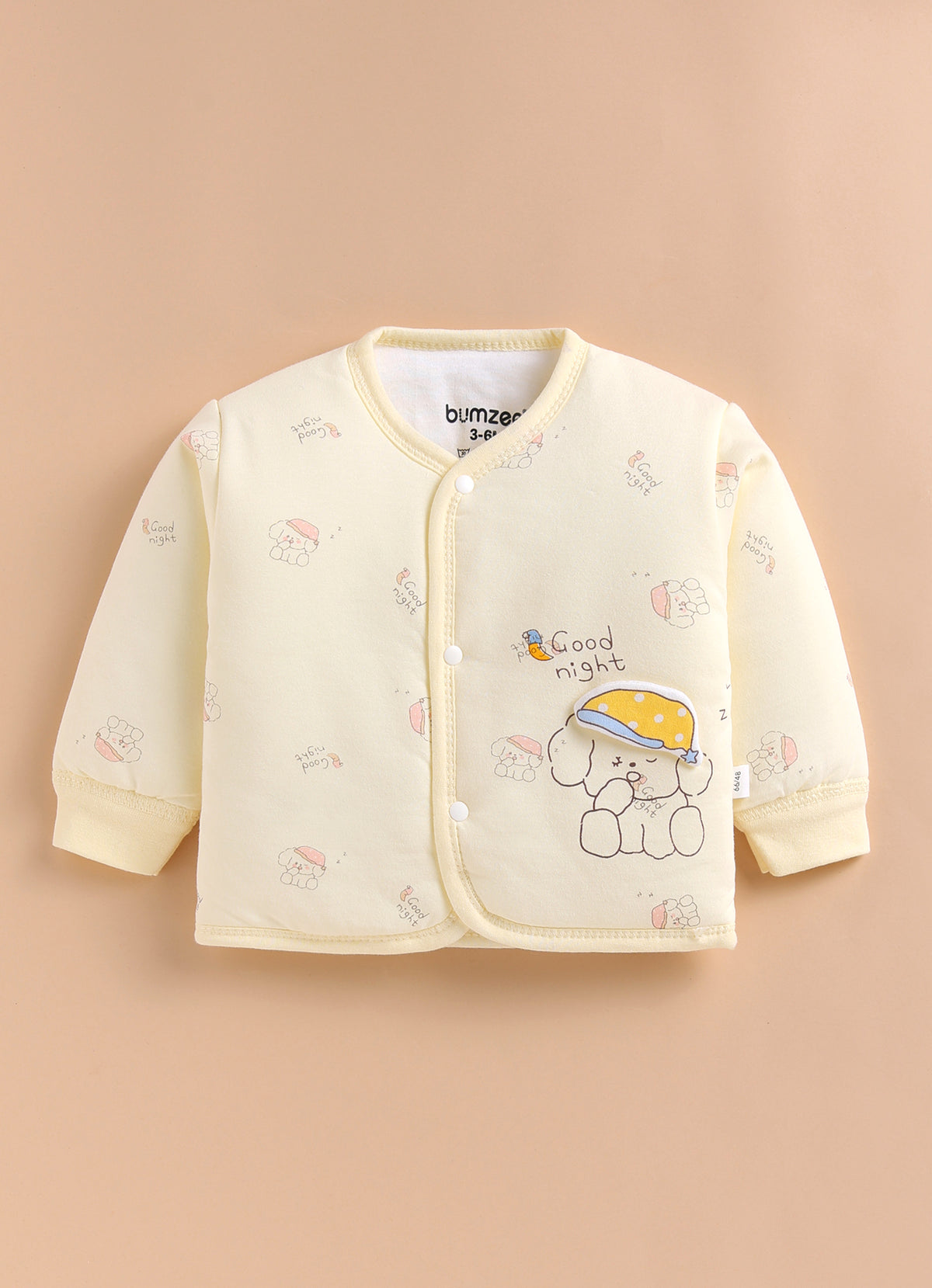 Yellow Animal Print Padded Jabla & Pyjama Set, Cotton Blend Polyfill