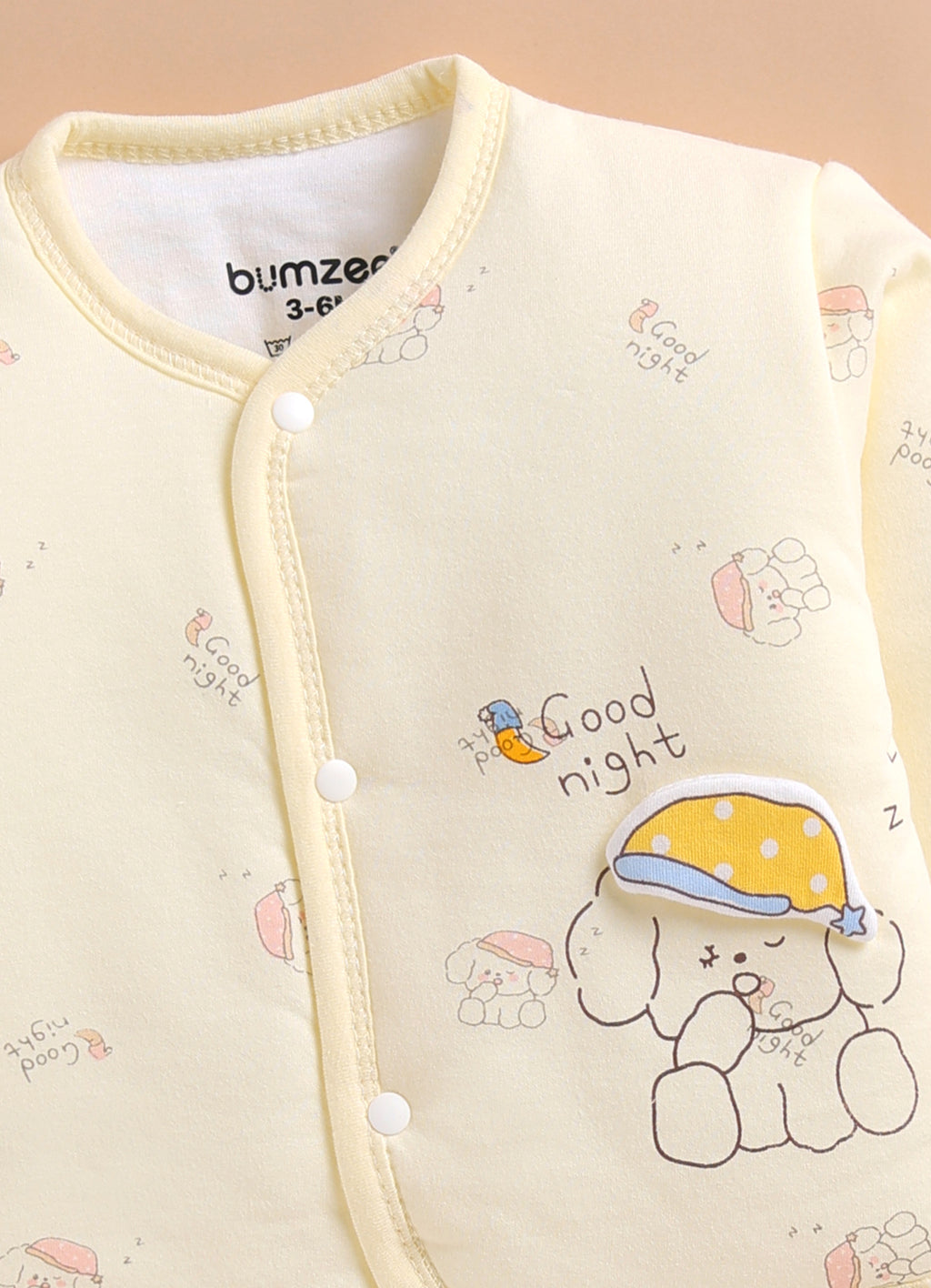 Yellow Animal Print Padded Jabla & Pyjama Set, Cotton Blend Polyfill