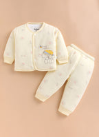 Yellow Animal Print Padded Jabla & Pyjama Set, Cotton Blend Polyfill