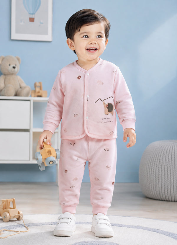 Pink Animal Print Padded Jabla & Pyjama Set, Cotton Blend Polyfill