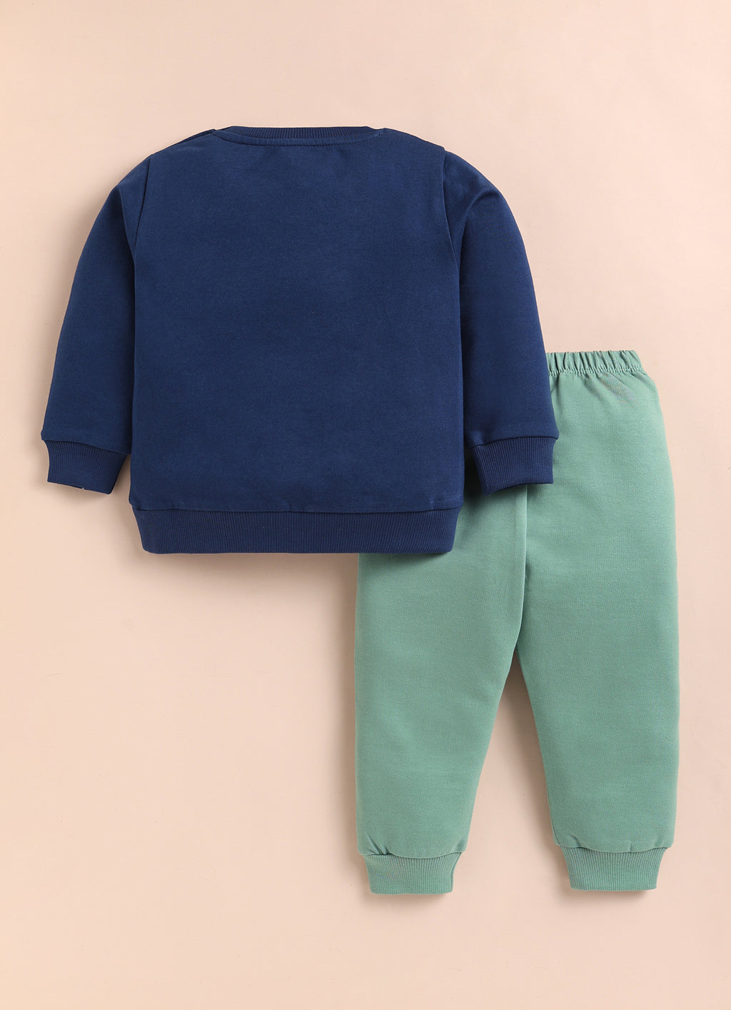 Navy & Green Graphic Print Sweatshirt & Jogger Set, Full Sleeves, 100% Cotton