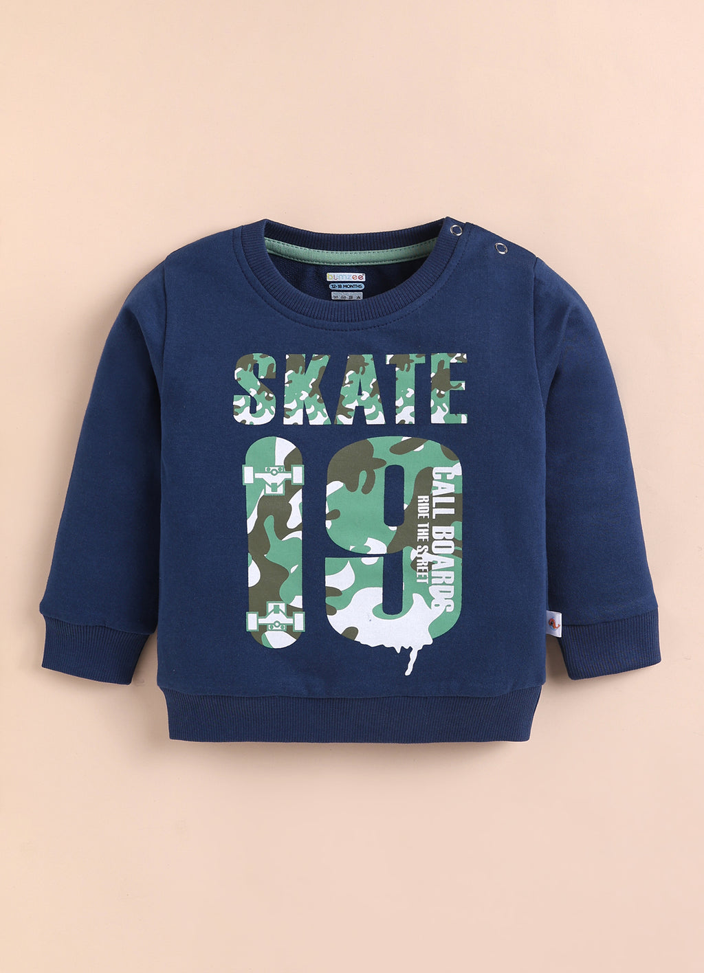 Navy & Green Graphic Print Sweatshirt & Jogger Set, Full Sleeves, 100% Cotton