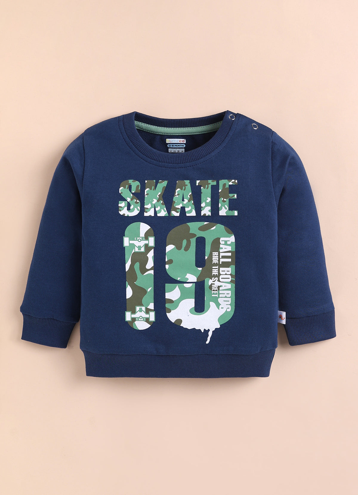 Navy & Green Graphic Print Sweatshirt & Jogger Set, Full Sleeves, 100% Cotton