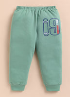 Navy & Green Graphic Print Sweatshirt & Jogger Set, Full Sleeves, 100% Cotton