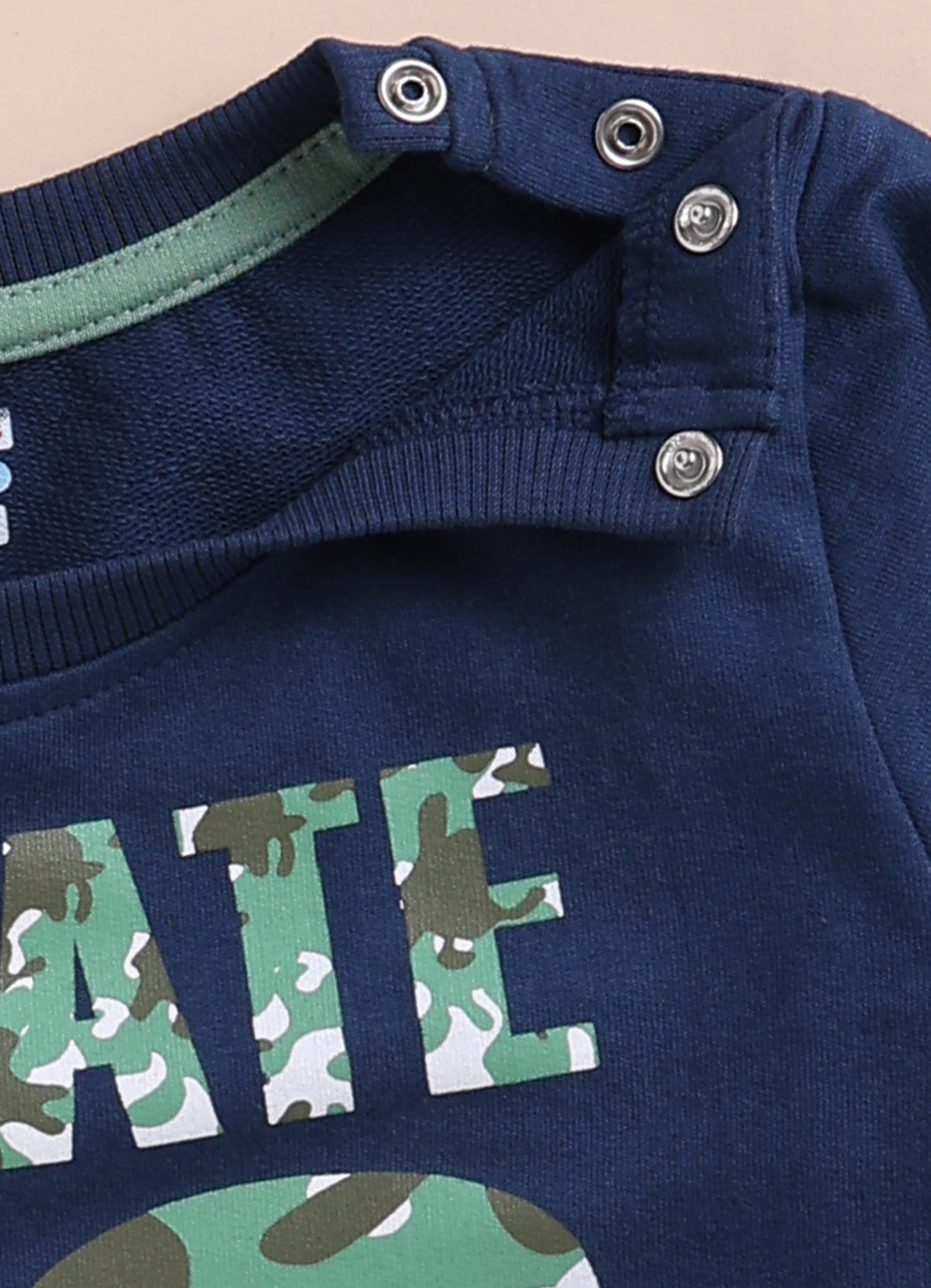 Navy & Green Graphic Print Sweatshirt & Jogger Set, Full Sleeves, 100% Cotton