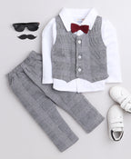 Bumzee Grey & White Formal Set, Full Sleeves, 100% Cotton