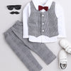 BUMZEE Grey & White Boys Full Sleeves Shirt Waistcoat & Pant Set With Applique Bow
