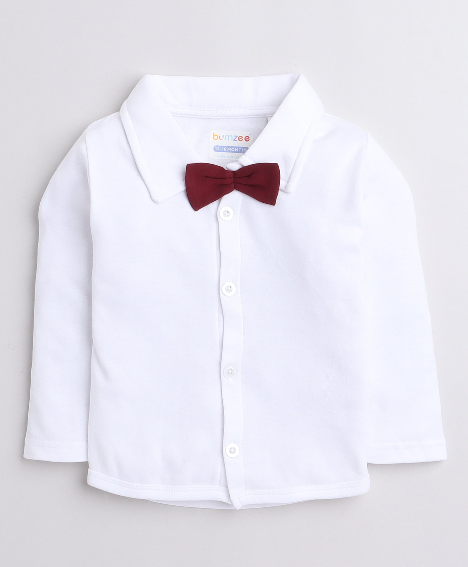 BUMZEE Grey & White Boys Full Sleeves Shirt Waistcoat & Pant Set With Applique Bow