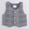 BUMZEE Grey & White Boys Full Sleeves Shirt Waistcoat & Pant Set With Applique Bow