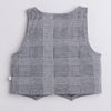 BUMZEE Grey & White Boys Full Sleeves Shirt Waistcoat & Pant Set With Applique Bow