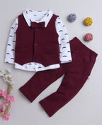 Bumzee Maroon & White Formal Set, Full Sleeves, 100% Cotton