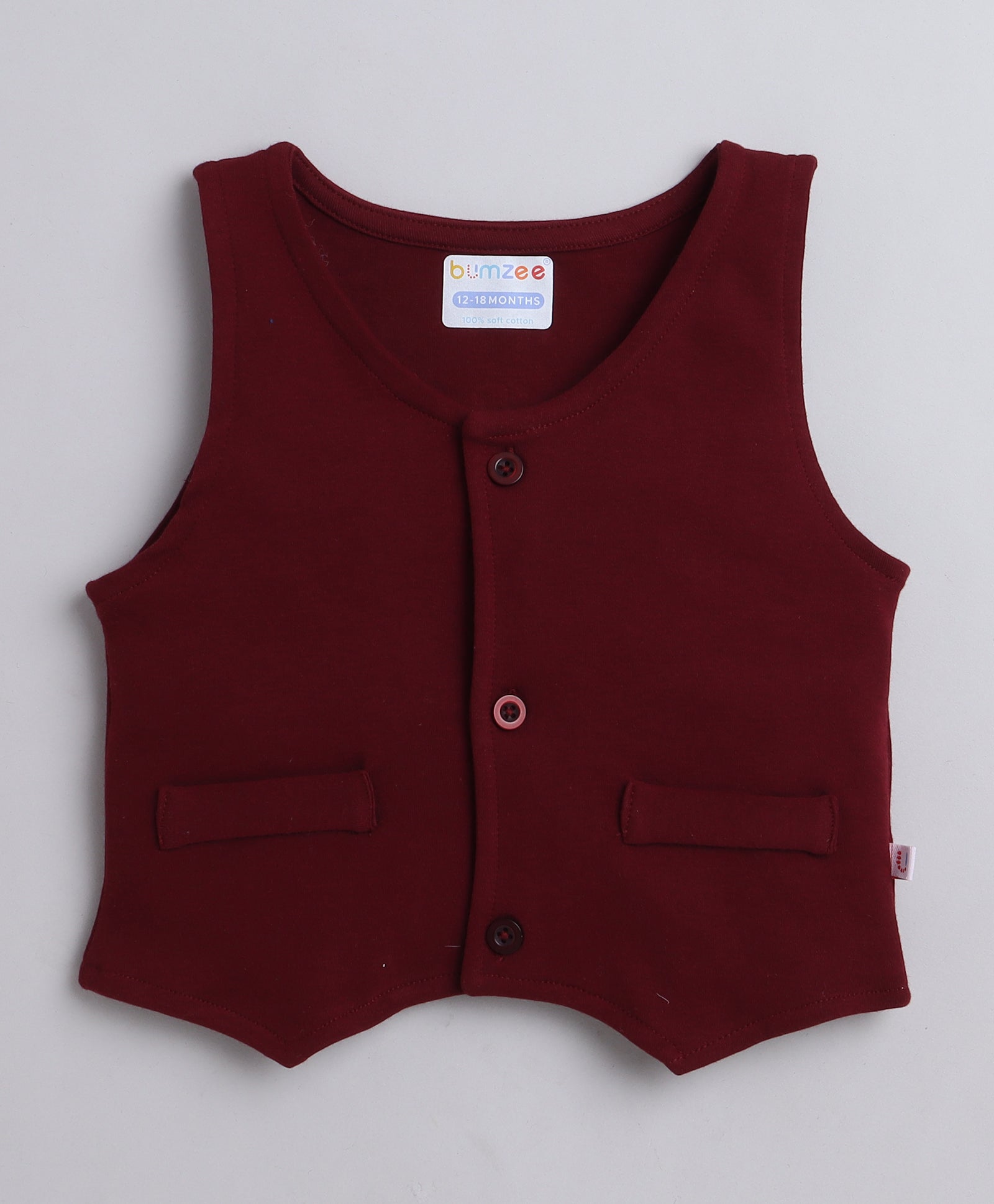BUMZEE Maroon & White Boys Full Sleeves Shirt Waistcoat & Pant Set With Applique Bow