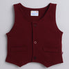 BUMZEE Maroon & White Boys Full Sleeves Shirt Waistcoat & Pant Set With Applique Bow