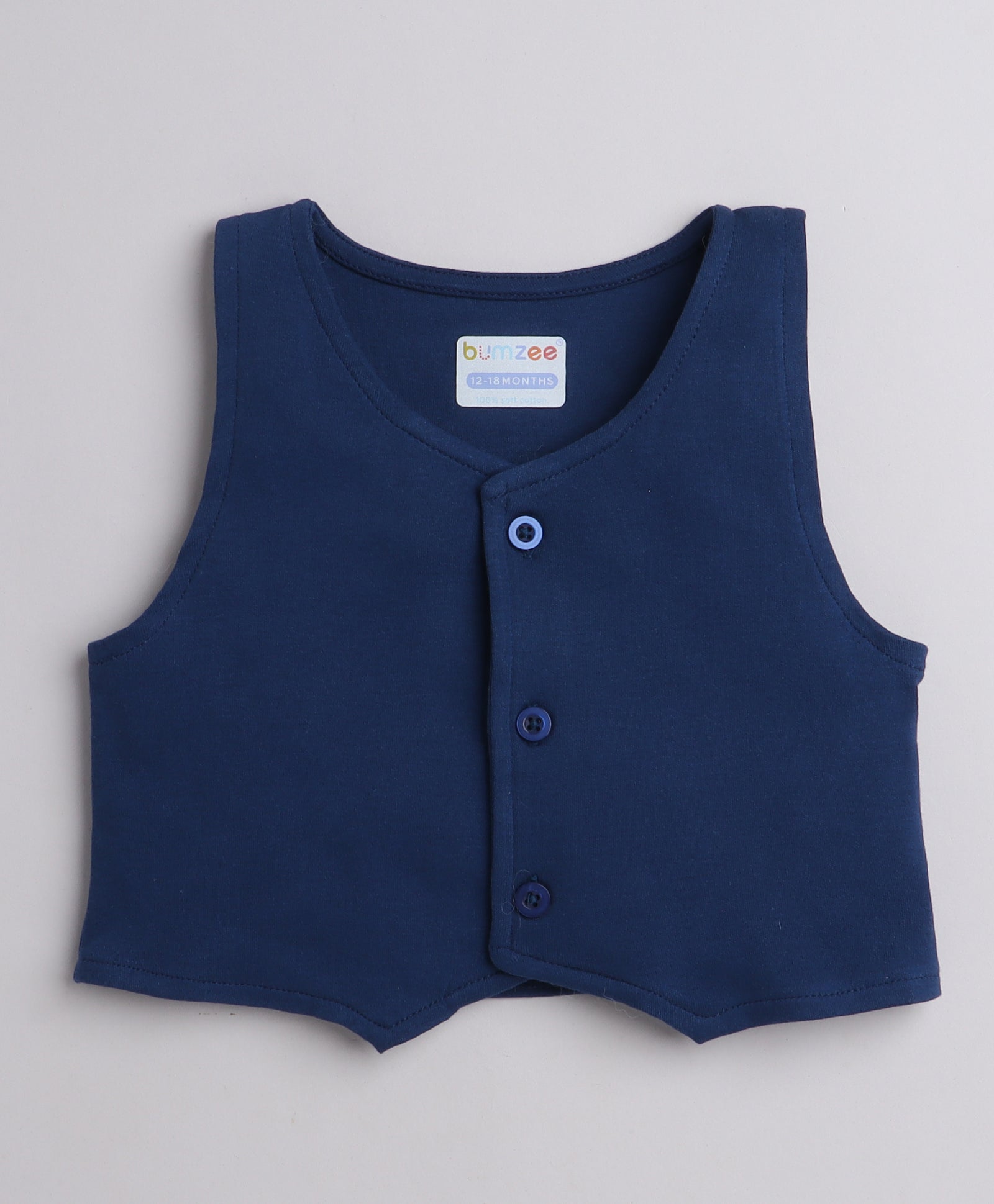 BUMZEE Navy & White Boys Full Sleeves Shirt Waistcoat & Pant Set With Applique Bow