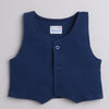 BUMZEE Navy & White Boys Full Sleeves Shirt Waistcoat & Pant Set With Applique Bow