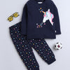 Girls 100% Cotton Unicorn T-Shirt & Pyjama Set - Navy