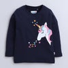 Girls 100% Cotton Unicorn T-Shirt & Pyjama Set - Navy