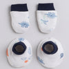 White & Navy Boys Cotton Cap Mitten Bootie Set