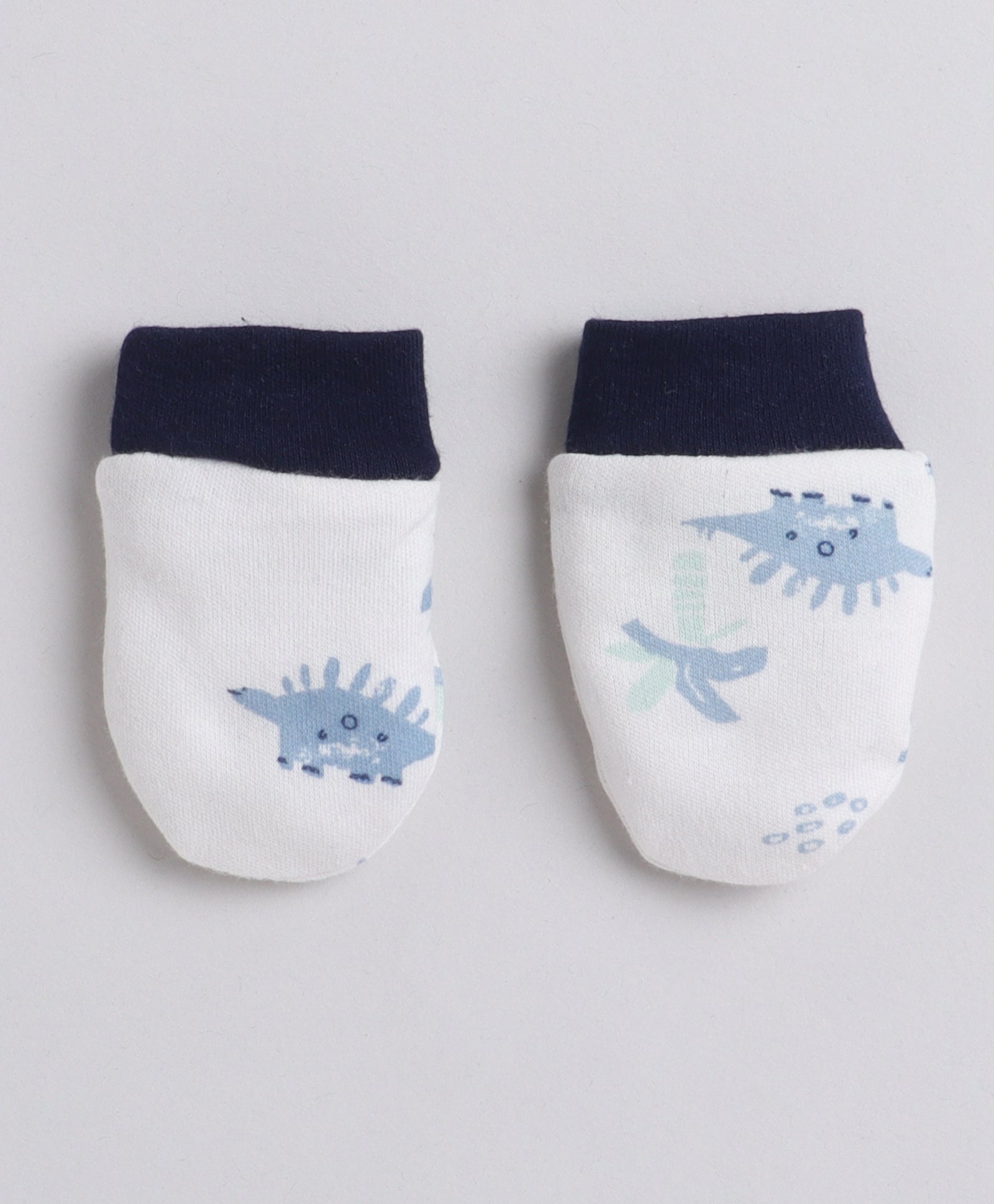 White & Navy Boys Cotton Cap Mitten Bootie Set