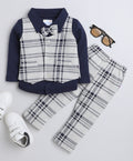 Bumzee Beige & Navy Checked Formal Set, Full Sleeves, 100% Cotton