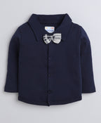 Bumzee Beige & Navy Checked Formal Set, Full Sleeves, 100% Cotton