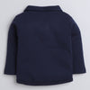 Beige & Navy Boys Full Sleeves Shirt Waistcoat & Pant Set With Applique Bow