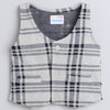 Beige & Navy Boys Full Sleeves Shirt Waistcoat & Pant Set With Applique Bow