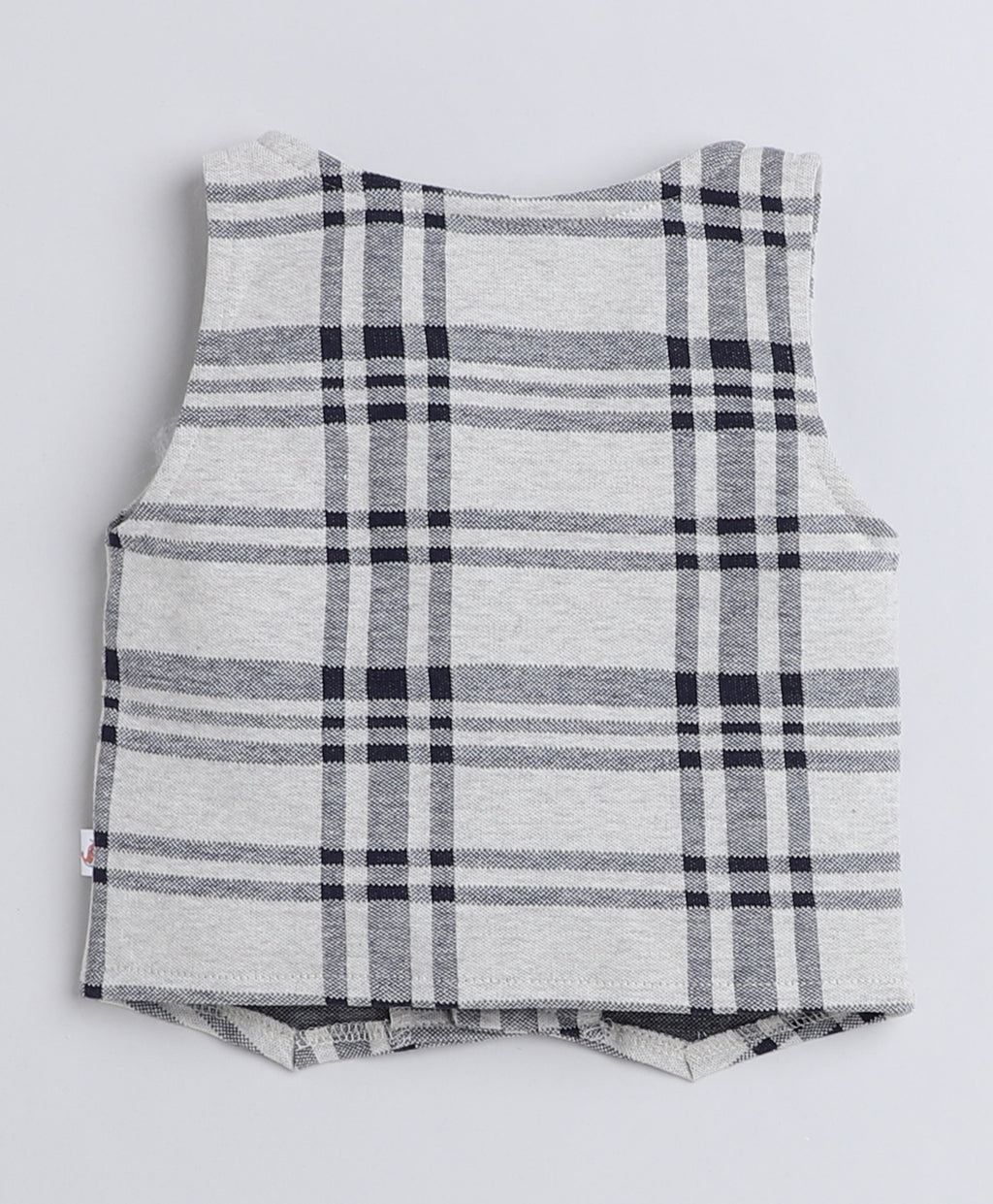 Bumzee Beige & Navy Checked Formal Set, Full Sleeves, 100% Cotton