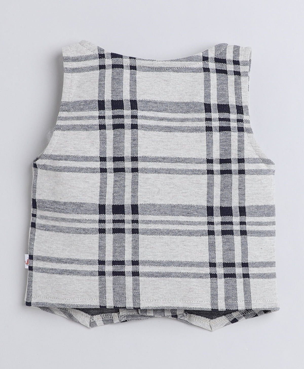 Bumzee Beige & Navy Checked Formal Set, Full Sleeves, 100% Cotton