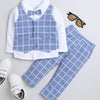 BUMZEE Sky Blue & White Boys Full Sleeves Shirt Waistcoat & Pant Set With Applique Bow