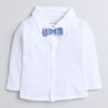 BUMZEE Sky Blue & White Boys Full Sleeves Shirt Waistcoat & Pant Set With Applique Bow