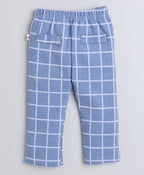 Bumzee Sky Blue & White Checked Formal Set, Full Sleeves, 100% Cotton, with Waistcoat (Style Peb8051)