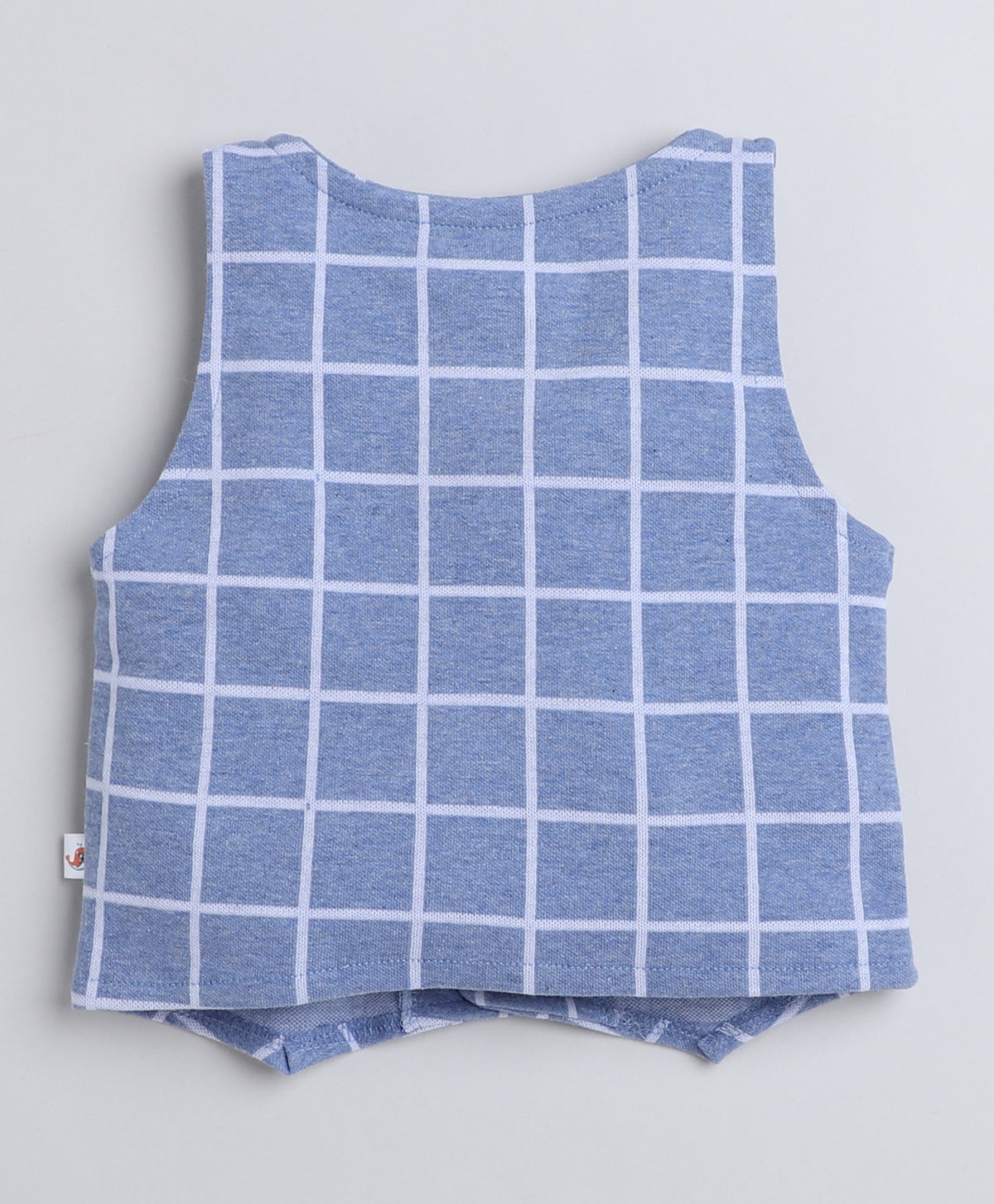 Bumzee Sky Blue & White Checked Formal Set, Full Sleeves, 100% Cotton, with Waistcoat (Style Peb8051)