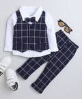 Navy & White Checked Shirt, Waistcoat & Pant Set, Full Sleeves, 100% Cotton