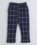 Navy & White Checked Shirt, Waistcoat & Pant Set, Full Sleeves, 100% Cotton