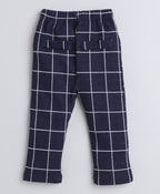Navy & White Checked Shirt, Waistcoat & Pant Set, Full Sleeves, 100% Cotton