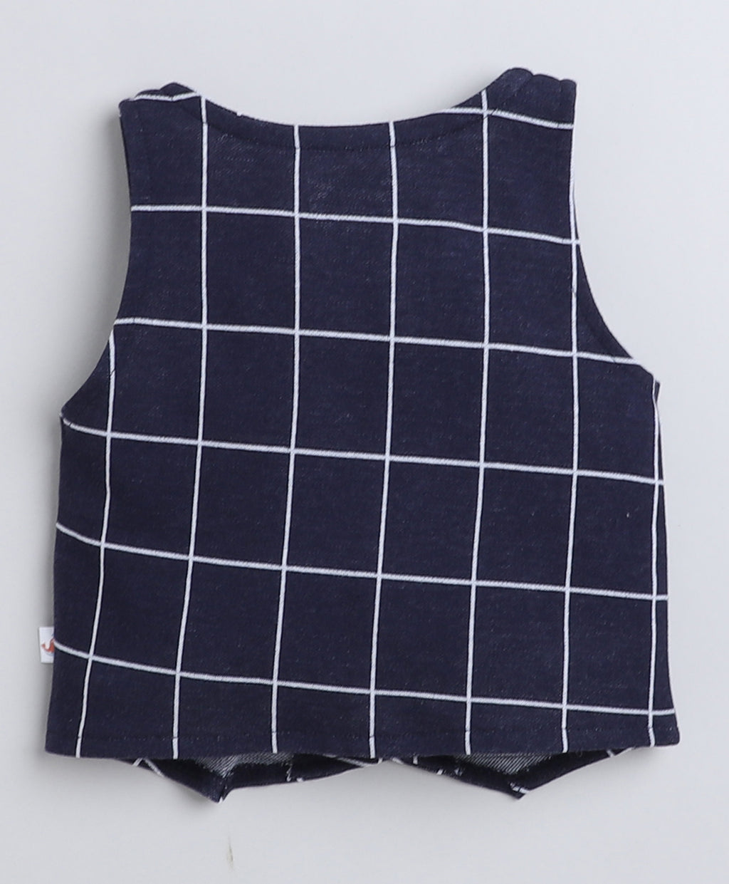 Navy & White Checked Shirt, Waistcoat & Pant Set, Full Sleeves, 100% Cotton