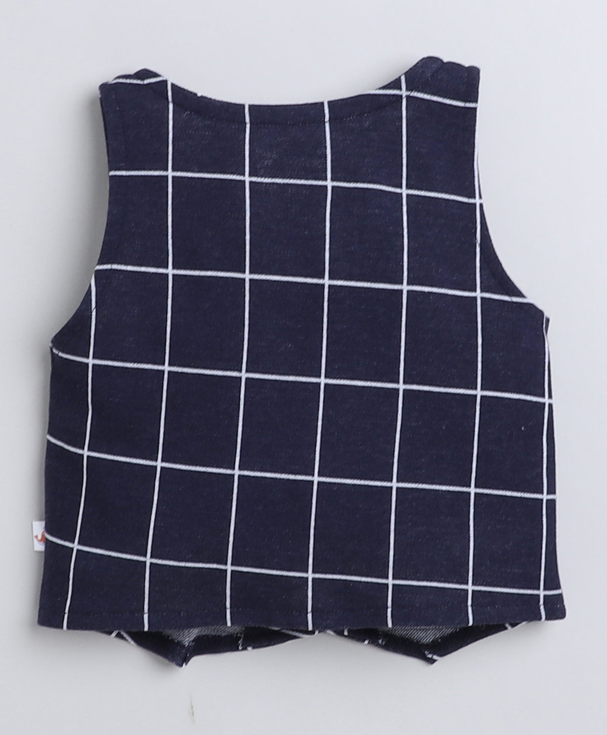 Navy & White Checked Shirt, Waistcoat & Pant Set, Full Sleeves, 100% Cotton