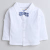 BUMZEE Sky Blue & White Boys Full Sleeves Shirt Waistcoat & Short Set With Applique Bow