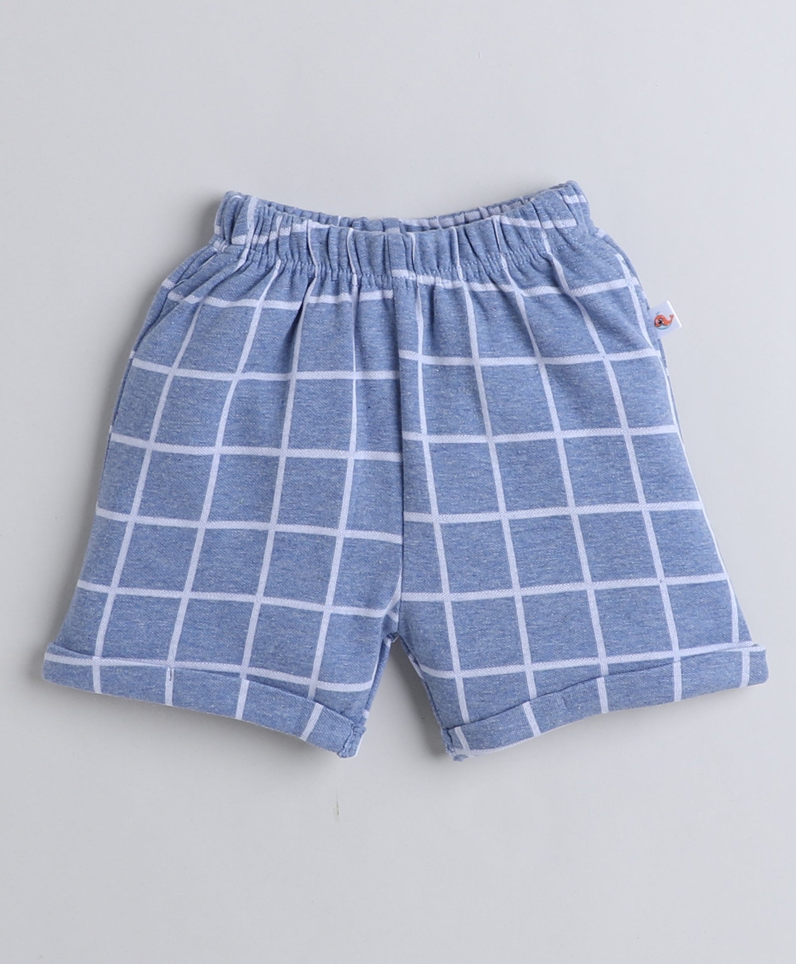 BUMZEE Sky Blue & White Boys Full Sleeves Shirt Waistcoat & Short Set With Applique Bow