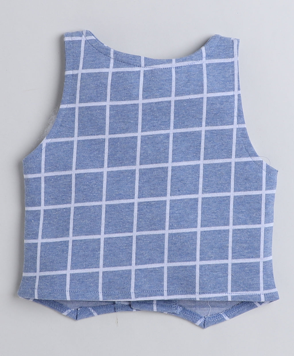 Bumzee Sky Blue & White Checked Formal Set, Full Sleeves, 100% Cotton, with Waistcoat (Style Peb8055)