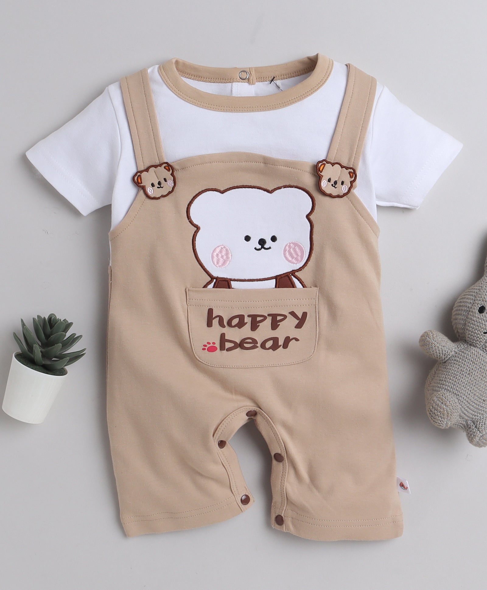 Boys 100% Cotton Animal Romper - Brown & White