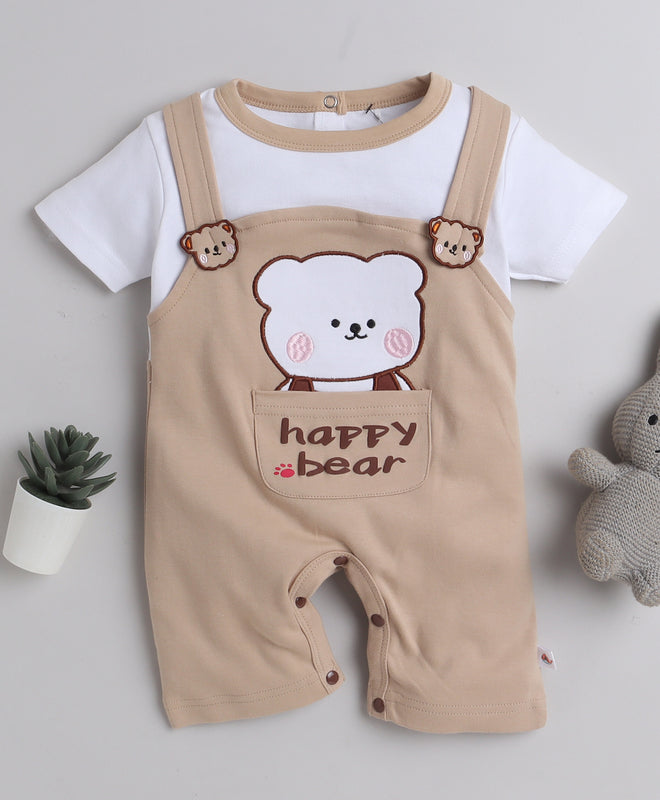 Boys 100% Cotton Animal Romper - Brown & White
