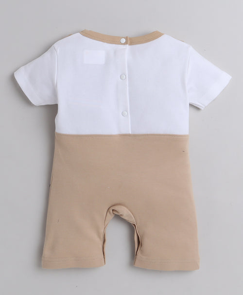 Boys 100% Cotton Animal Romper - Brown & White