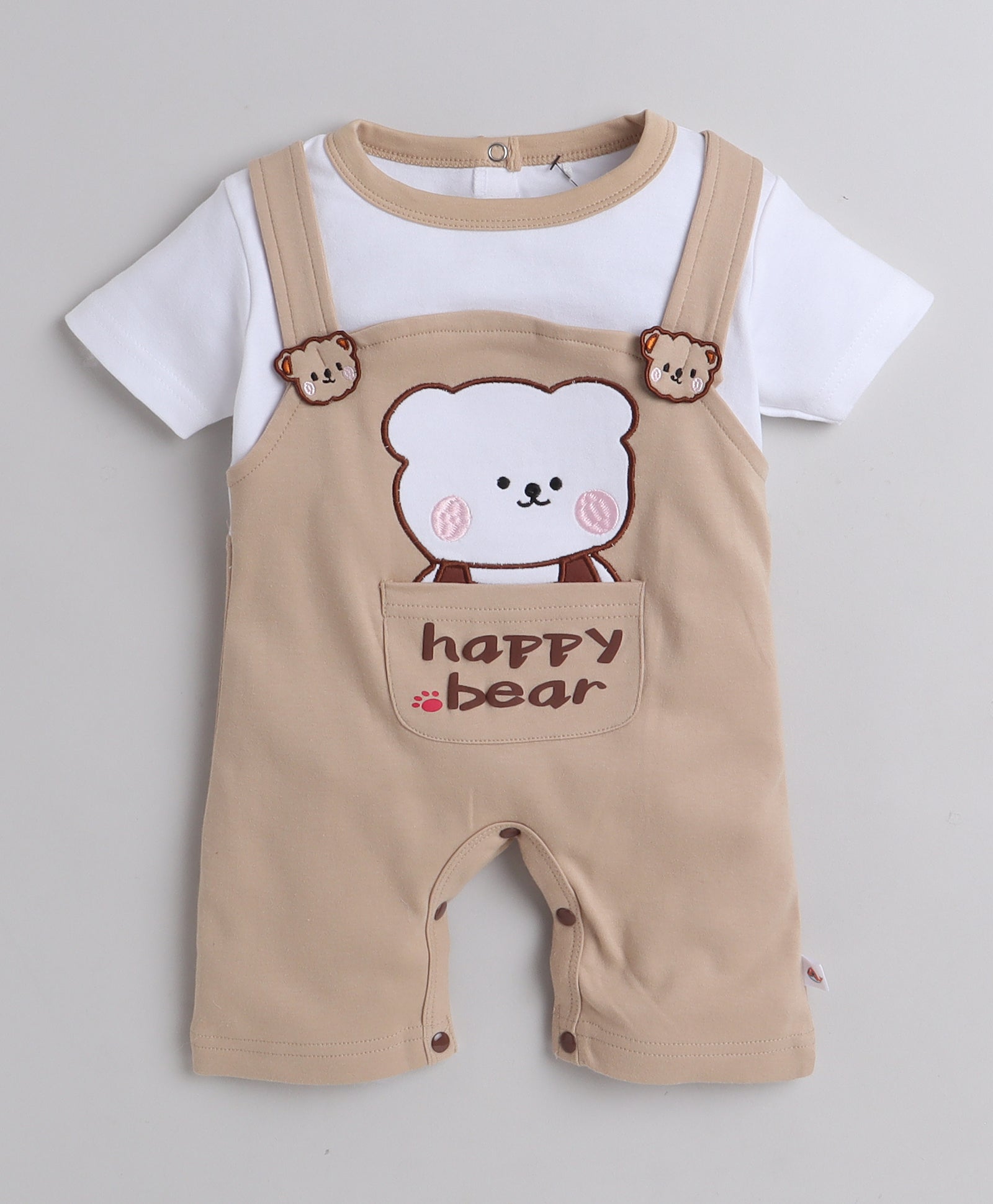 Boys 100% Cotton Animal Romper - Brown & White