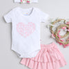 Girls 100% Cotton Graphic Bodysuit & Skirt Set - White & Pink
