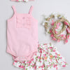 Girls 100% Cotton Floral Bodysuit & Skirt Set - Pink & White