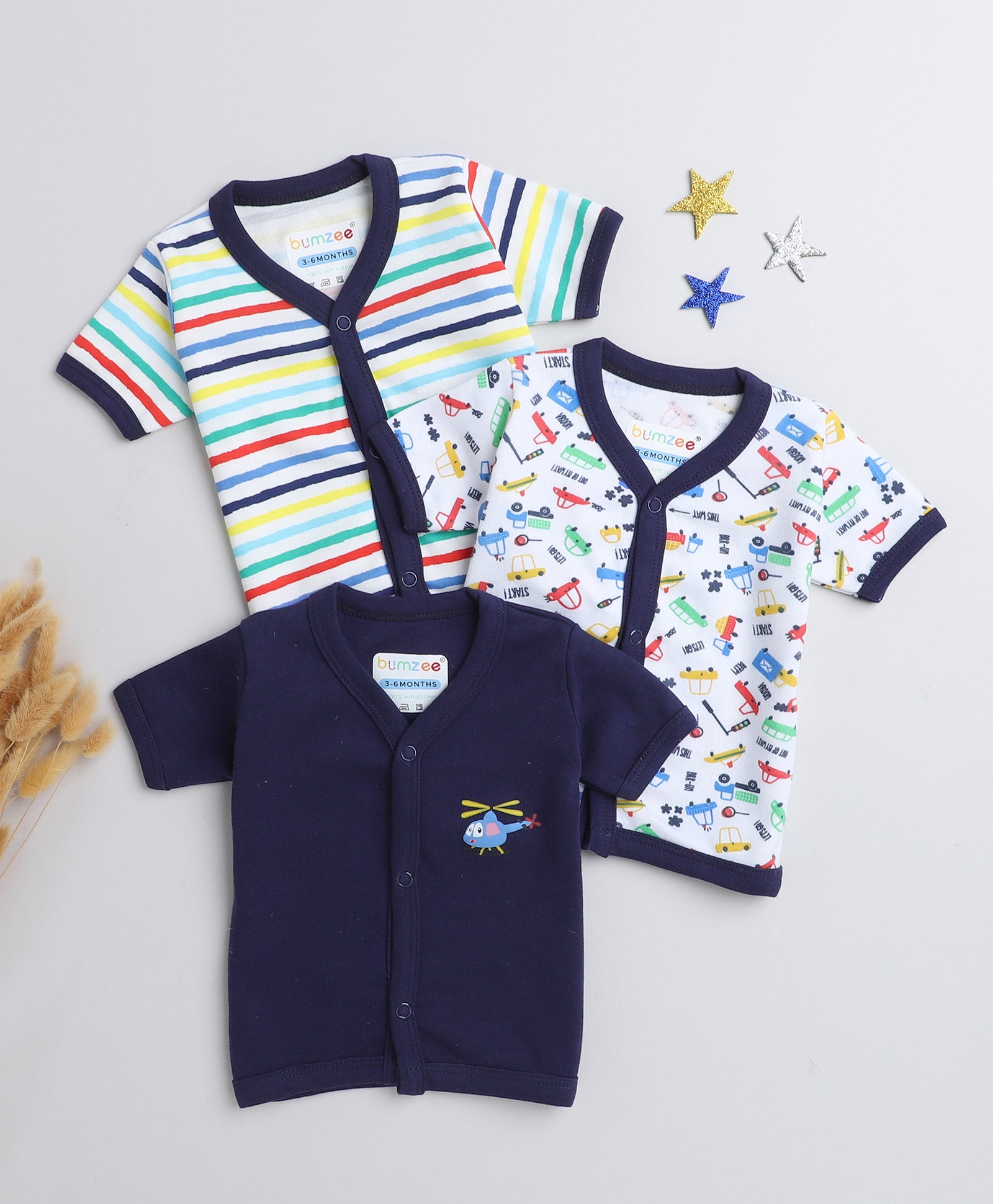 Navy & Multi Boys Half Sleeves Jablas Pack Of 3