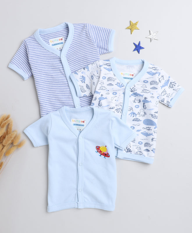 Blue & White Girls Half Sleeves Jablas Pack Of 3